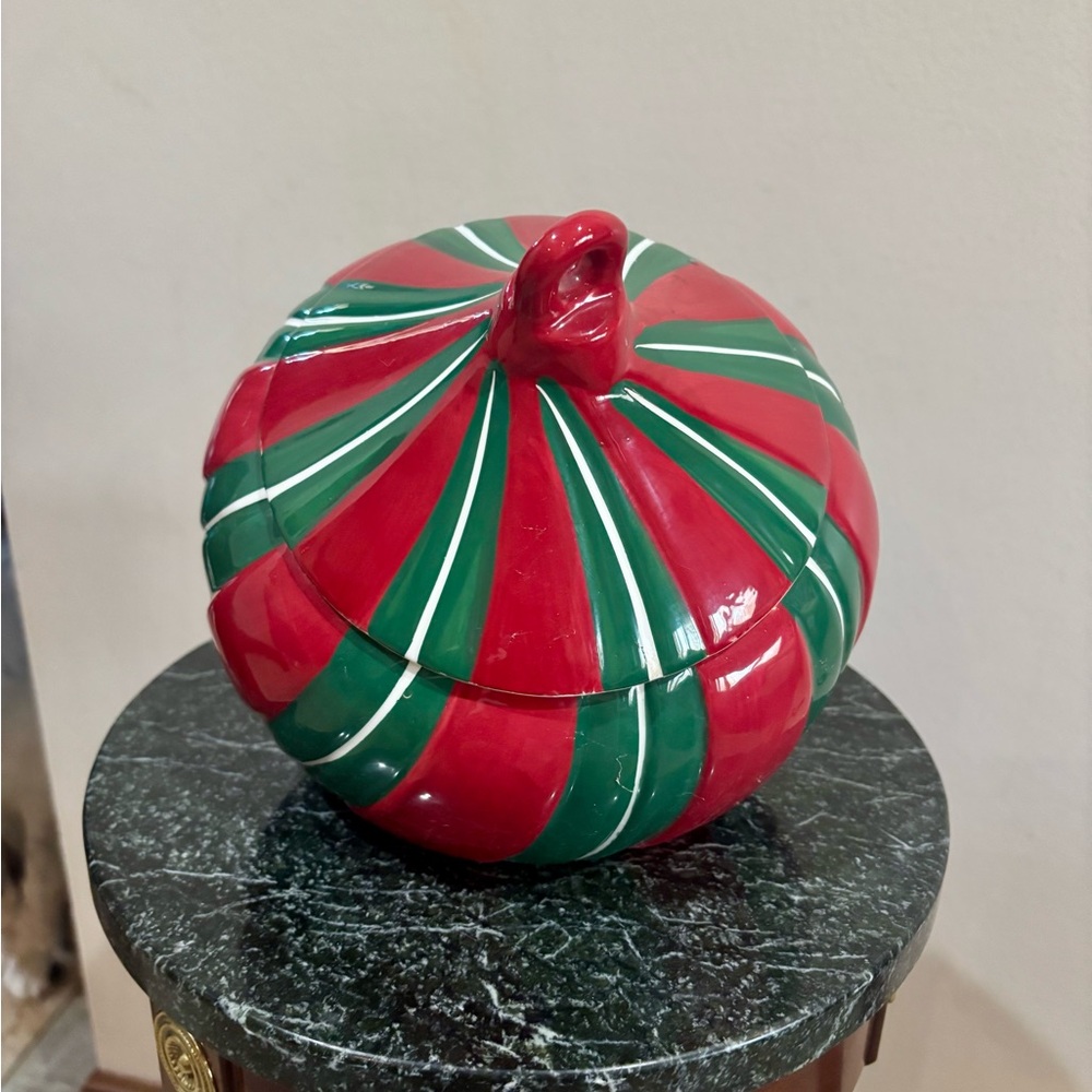Holiday Red and Green Striped Cookie Jar